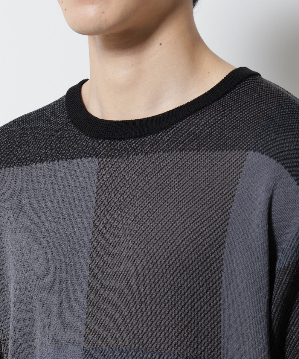 nano･universe「ブロックチェックニットTシャツ 半袖」|ニット・セーター|