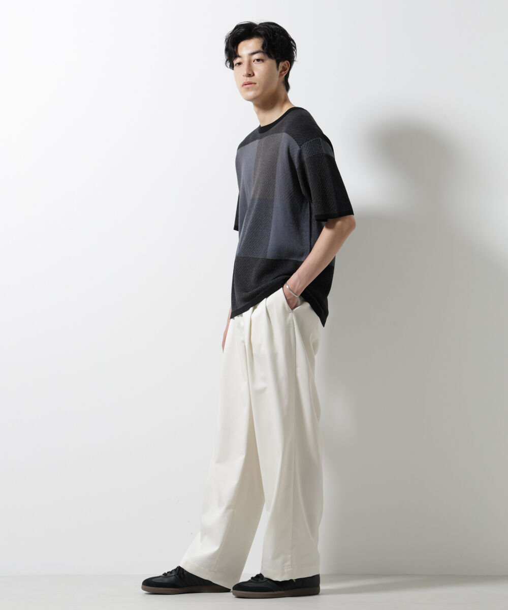 nano･universe「ブロックチェックニットTシャツ 半袖」|ニット・セーター|