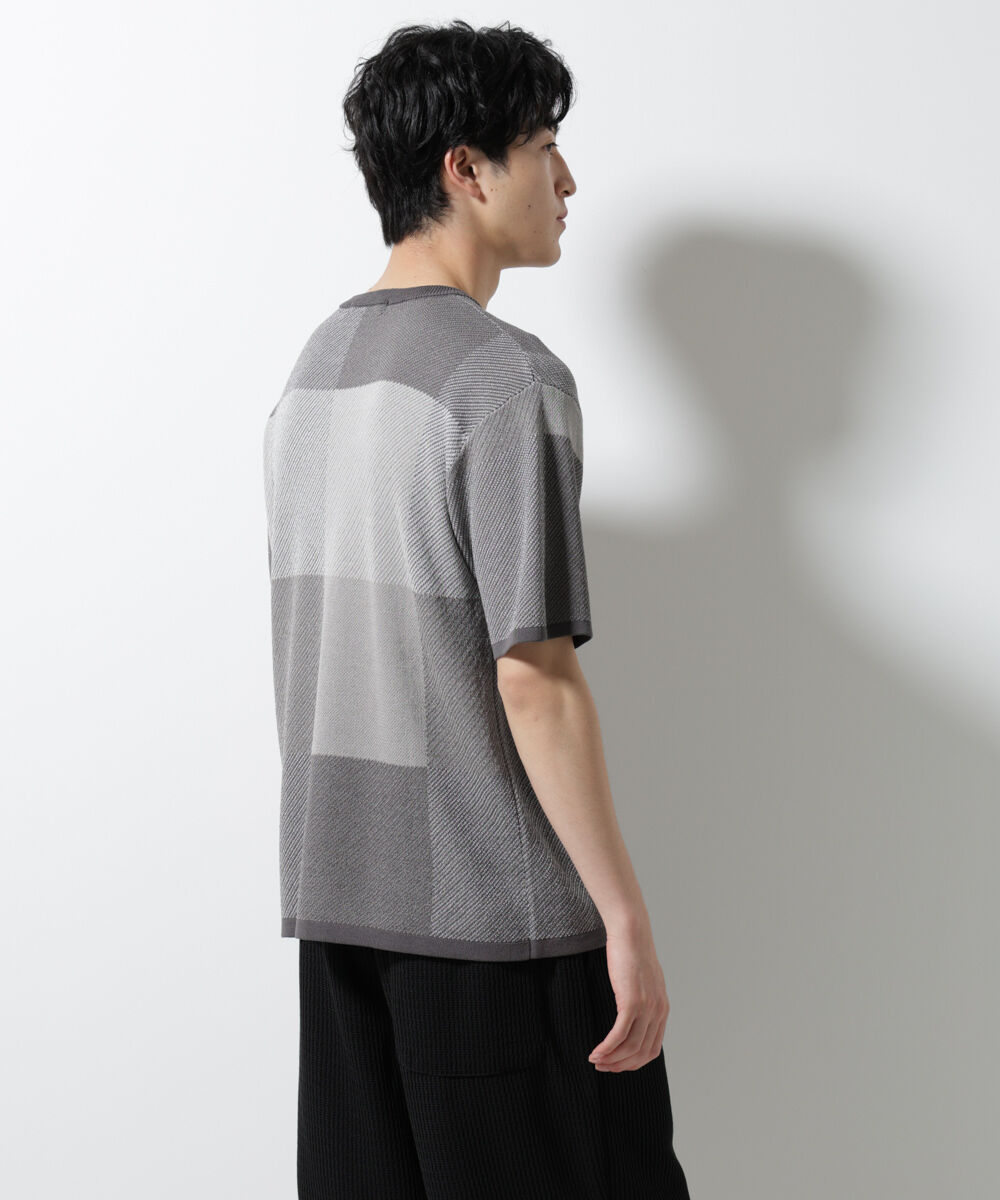 nano･universe「ブロックチェックニットTシャツ 半袖」|ニット・セーター|