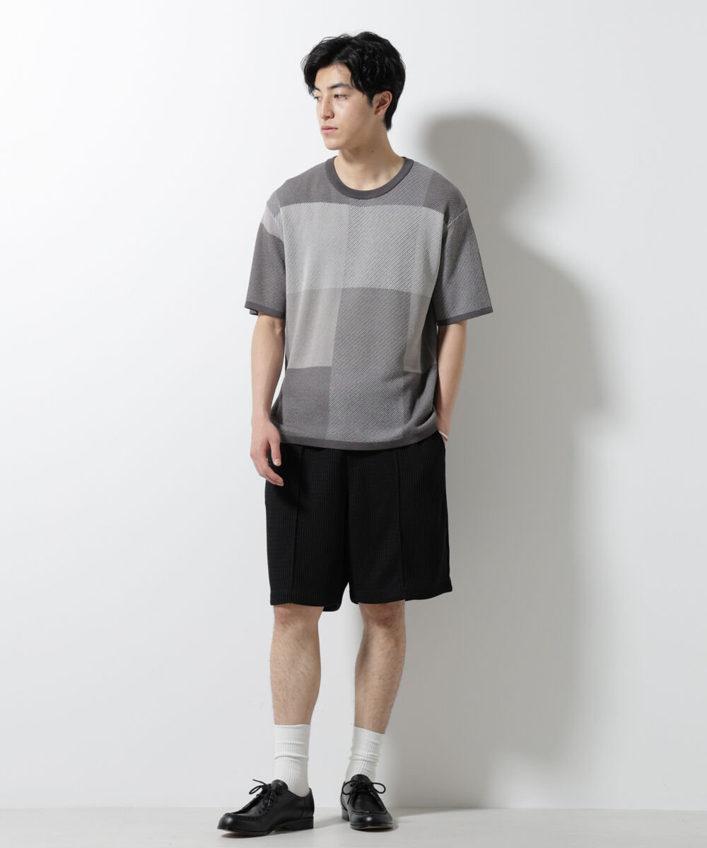 nano･universe「ブロックチェックニットTシャツ 半袖」|ニット・セーター|