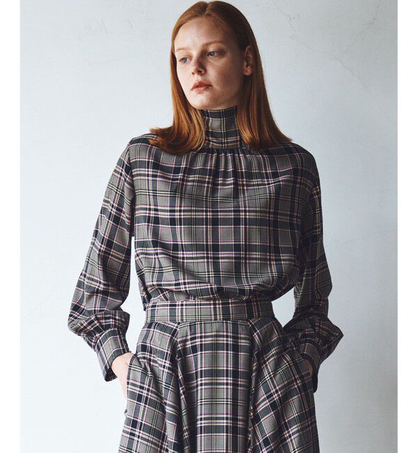 組曲「シアーツイルチェック ハイネックブラウス」|シャツ・ブラウス|ベージュ系3