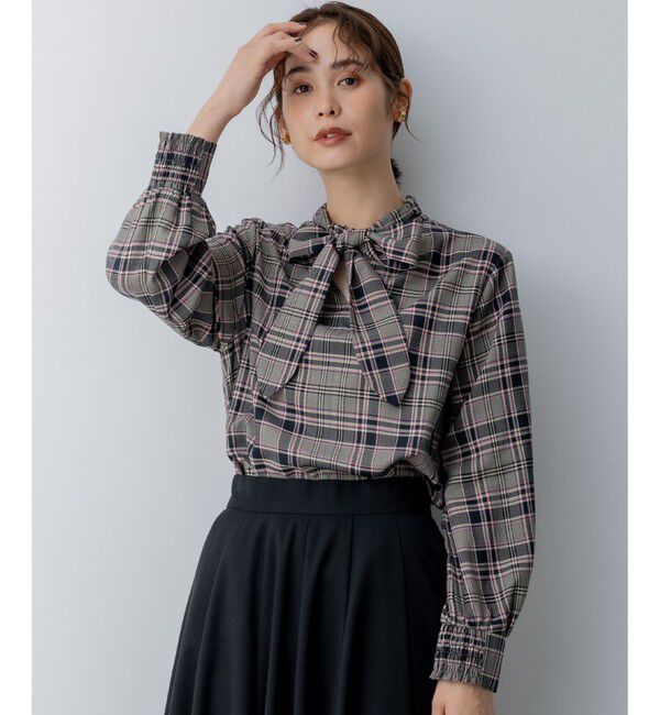 組曲「シアーツイルチェック ハイネックブラウス」|シャツ・ブラウス|