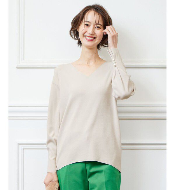 自由区「【洗える/セット可】レーヨンポリエステルスムース Vネックニット」|ニット・セーター|ｻﾝｾｯﾄｸ