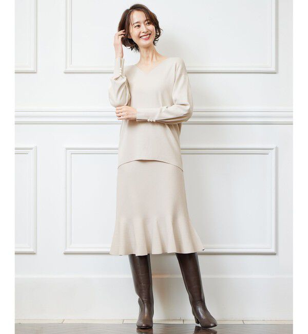 自由区「【洗える/セット可】レーヨンポリエステルスムース Vネックニット」|ニット・セーター|