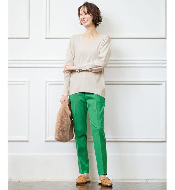 自由区「【洗える/セット可】レーヨンポリエステルスムース Vネックニット」|ニット・セーター|