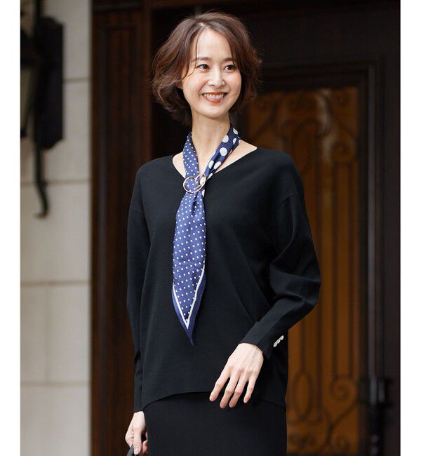 自由区「【洗える/セット可】レーヨンポリエステルスムース Vネックニット」|ニット・セーター|ミッドナイト