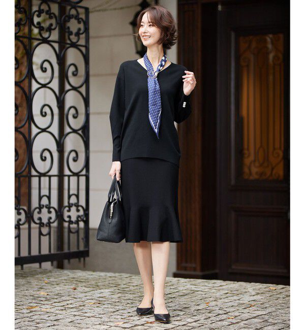 自由区「【洗える/セット可】レーヨンポリエステルスムース Vネックニット」|ニット・セーター|