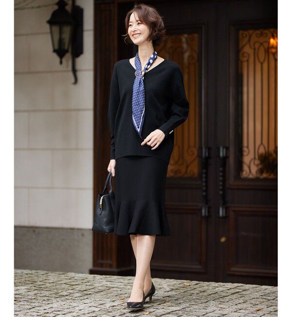 自由区「【洗える/セット可】レーヨンポリエステルスムース Vネックニット」|ニット・セーター|