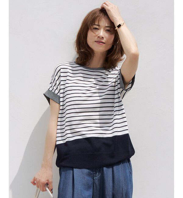 自由区「【WEB限定・洗える】ニットソーボーダー トップス」|ニット・セーター|ネイビー&times;オフ