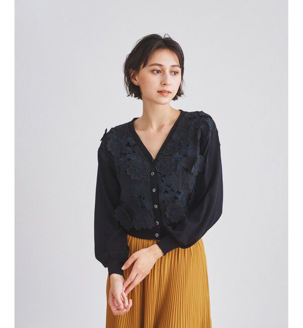 「【オンライン限定】フラワー3Dニットカーディガン」|カーディガン|ブラック