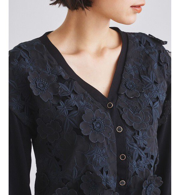  「【オンライン限定】フラワー3Dニットカーディガン」|カーディガン|