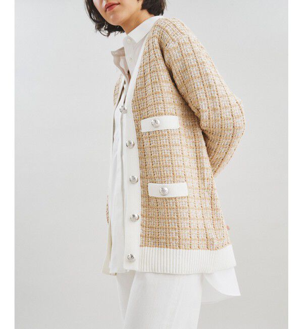  「ツイードチェックニットカーディガン」|カーディガン|ベージュ