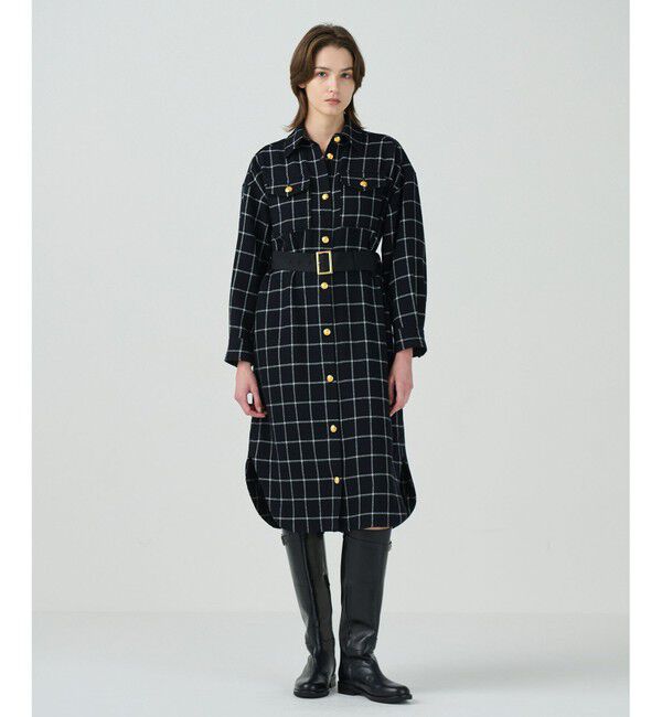 Grace Class「ウールチェックシャツワンピース」|ワンピース|ネイビー