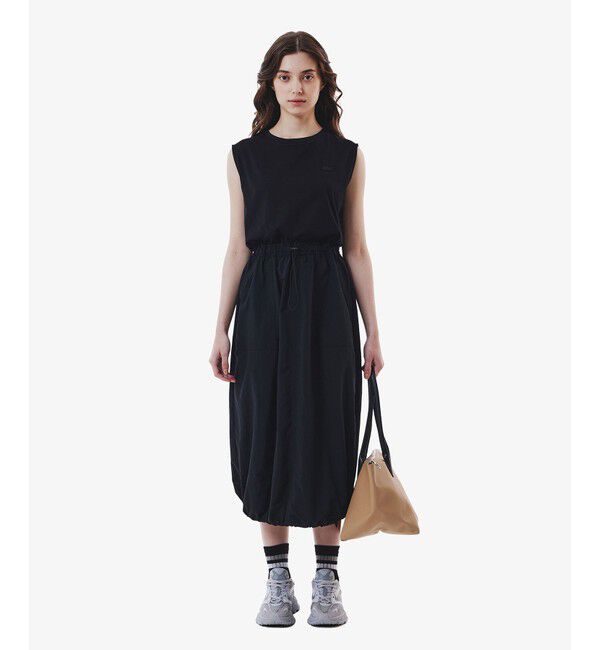 LACOSTE「異素材切り替え バルーンシルエット コンビネーションノースリーブドレス ワンピース」|ワンピース|ブラック