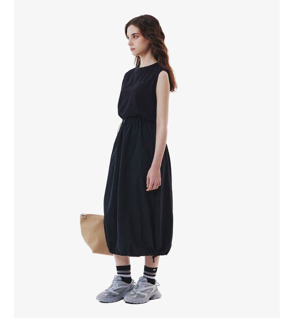 LACOSTE「異素材切り替え バルーンシルエット コンビネーションノースリーブドレス ワンピース」|ワンピース|