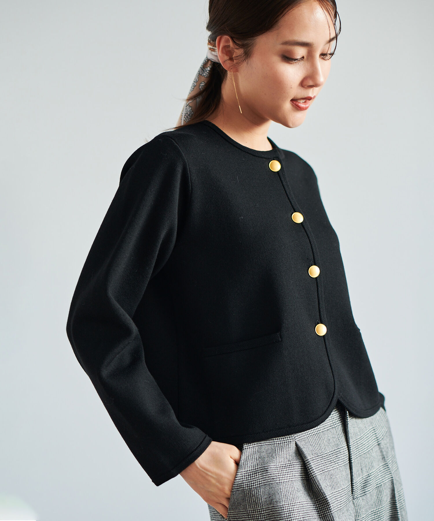 ROPE「【高評価】スウェットライクニットカーディガン/セットアップ対応」|カーディガン|ブラック(01)