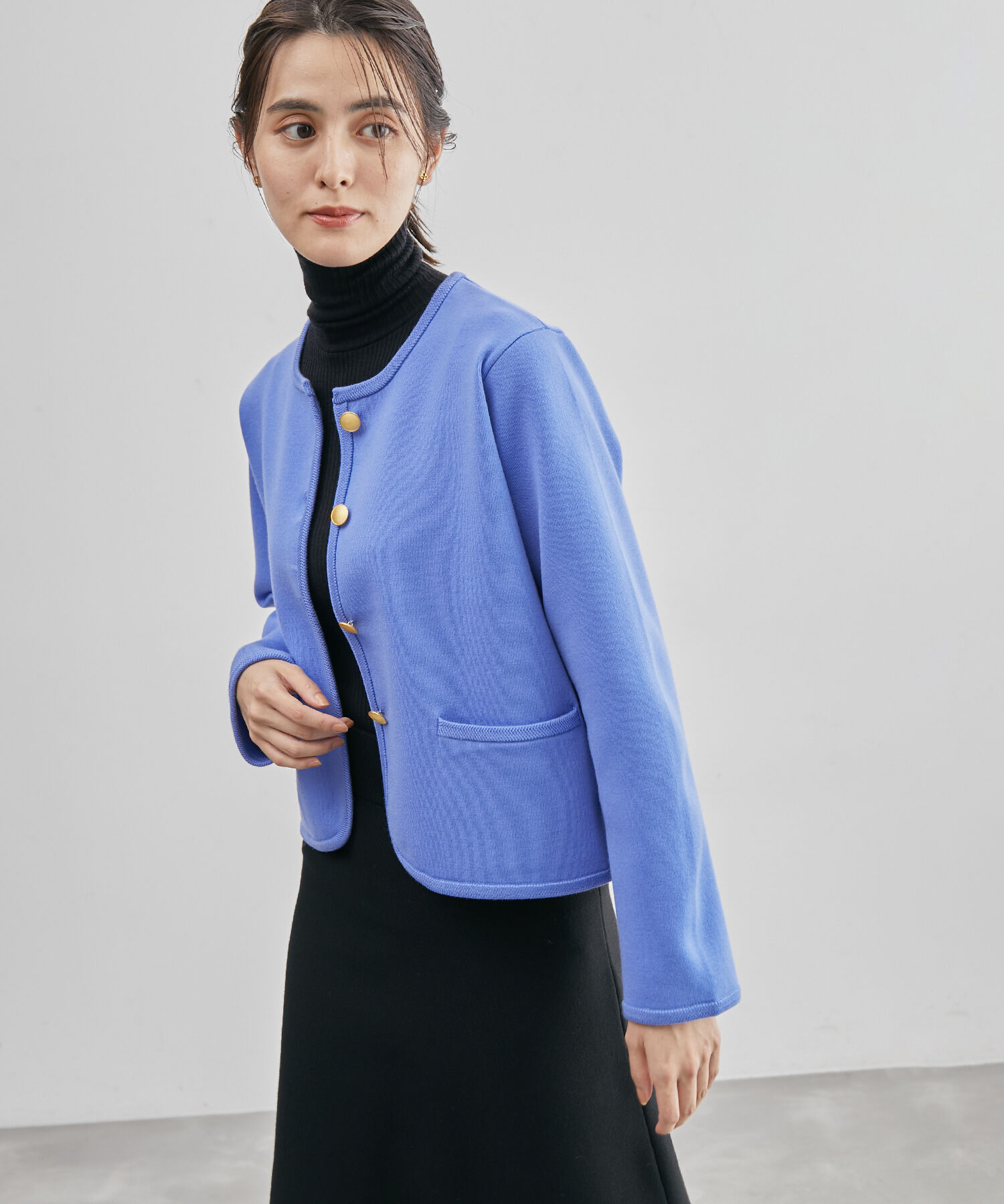 ROPE「【高評価】スウェットライクニットカーディガン/セットアップ対応」|カーディガン|ブルー(44)