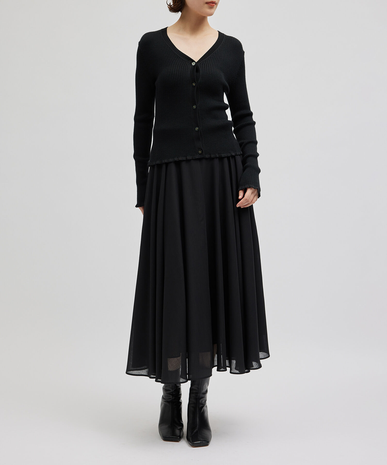 ROPE「シャイニーリブカーディガン」|カーディガン|