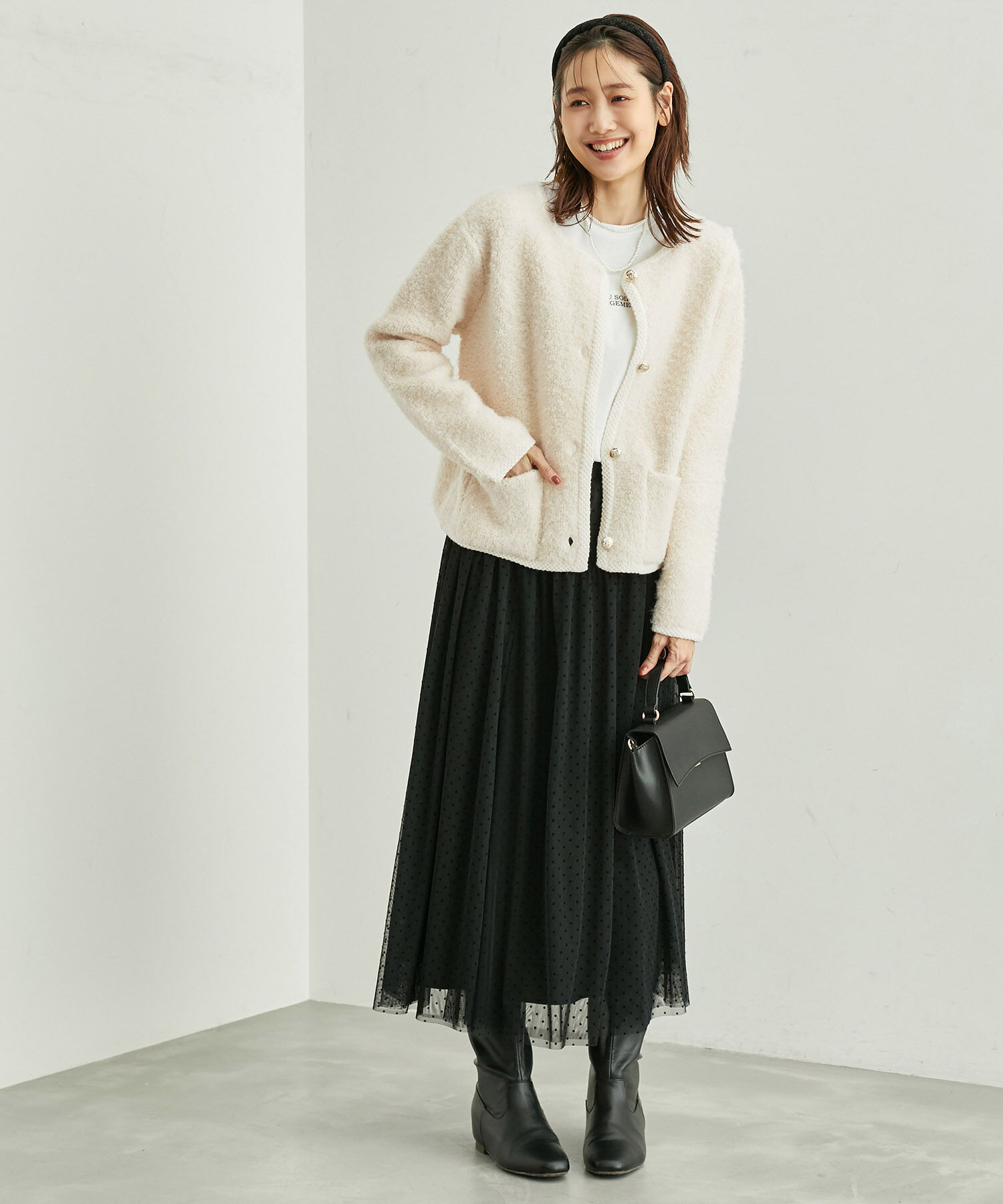 Rope&rsquo;Picnic「リンクコーデ/ループ編みゴールドボタンニットカーディガン」|カーディガン|