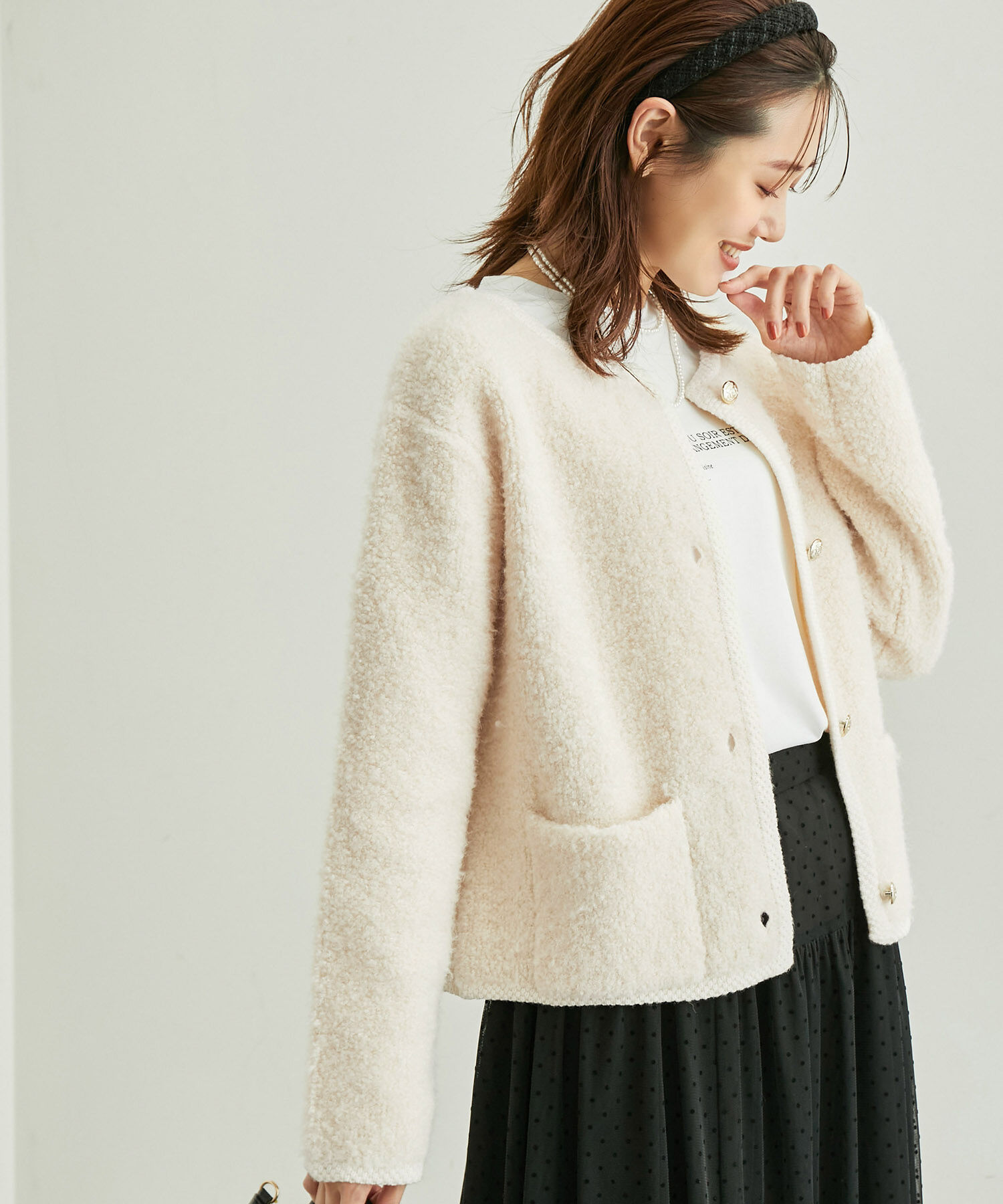 Rope&rsquo;Picnic「リンクコーデ/ループ編みゴールドボタンニットカーディガン」|カーディガン|