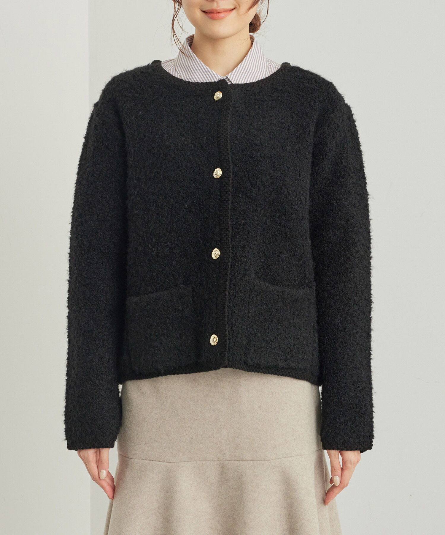 Rope&rsquo;Picnic「リンクコーデ/ループ編みゴールドボタンニットカーディガン」|カーディガン|