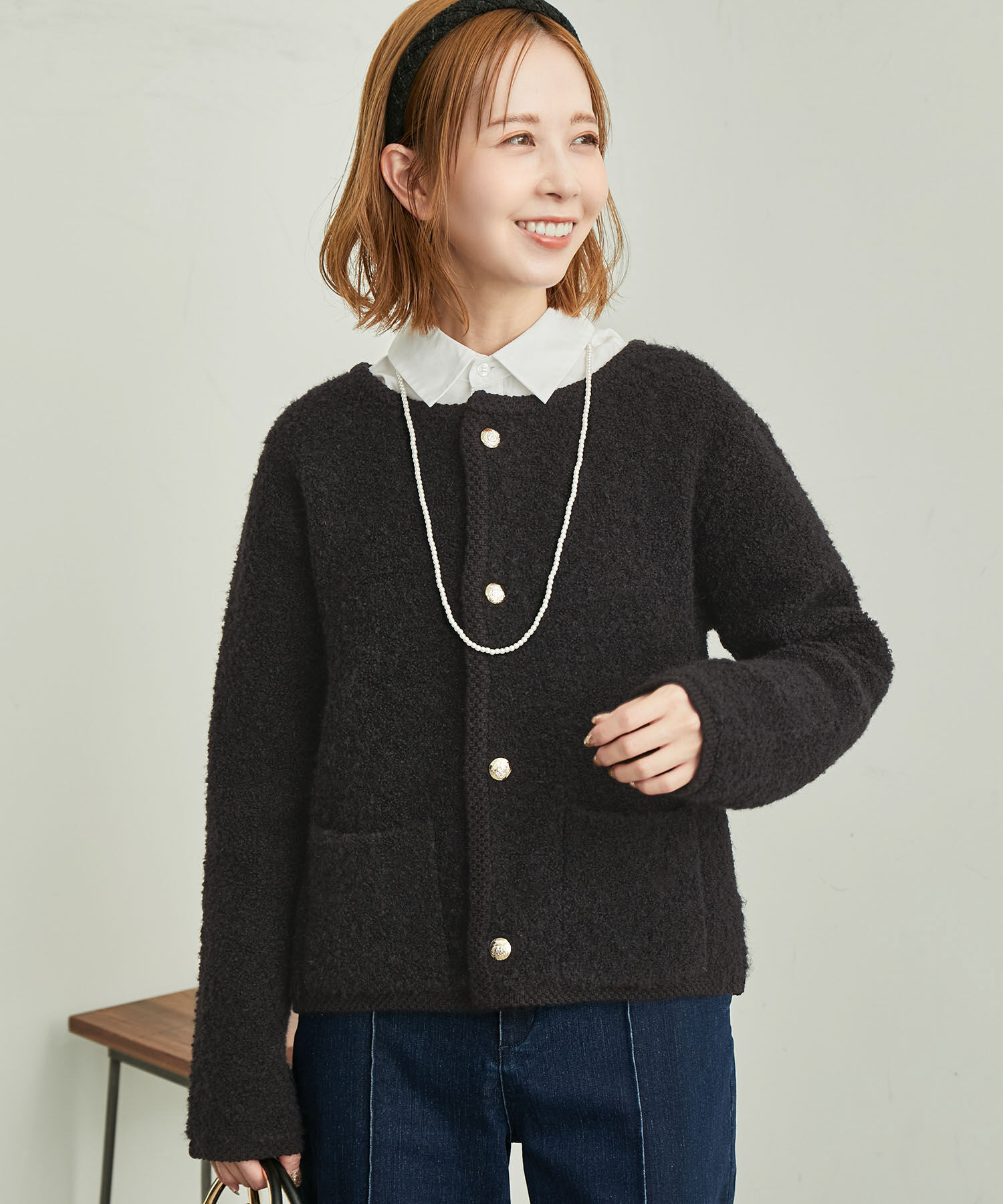 Rope&rsquo;Picnic「リンクコーデ/ループ編みゴールドボタンニットカーディガン」|カーディガン|