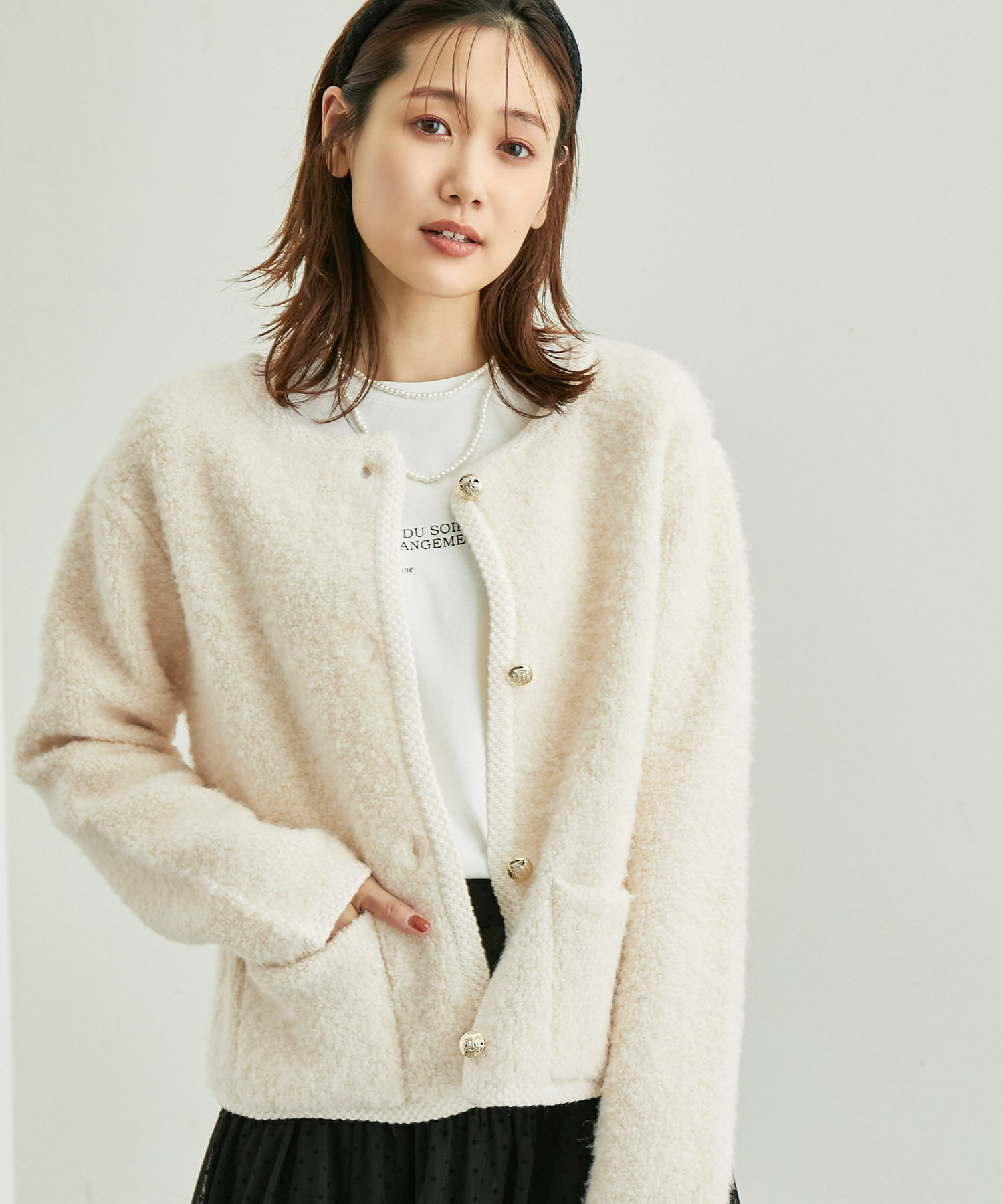 Rope&rsquo;Picnic「リンクコーデ/ループ編みゴールドボタンニットカーディガン」|カーディガン|