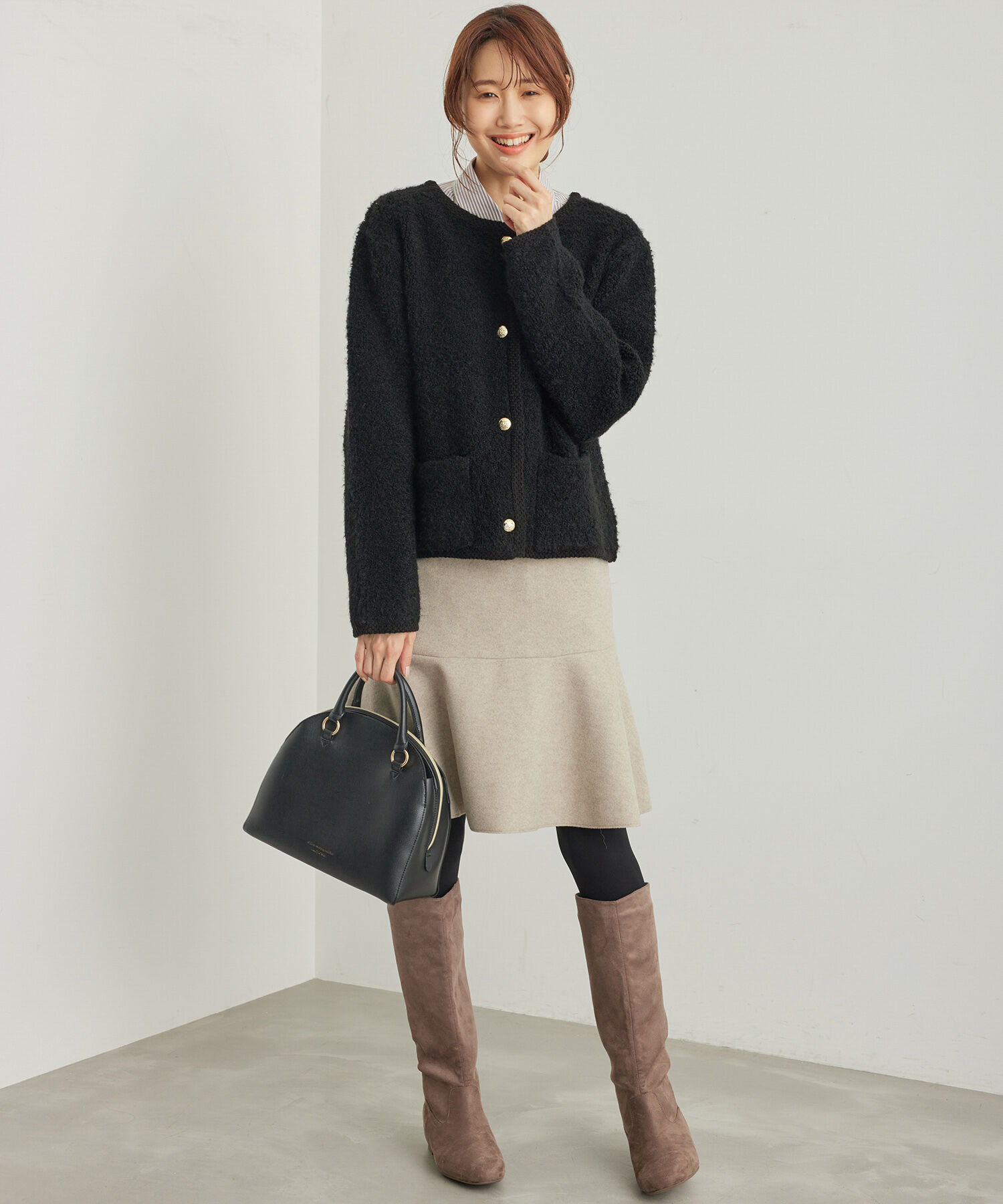 Rope&rsquo;Picnic「リンクコーデ/ループ編みゴールドボタンニットカーディガン」|カーディガン|