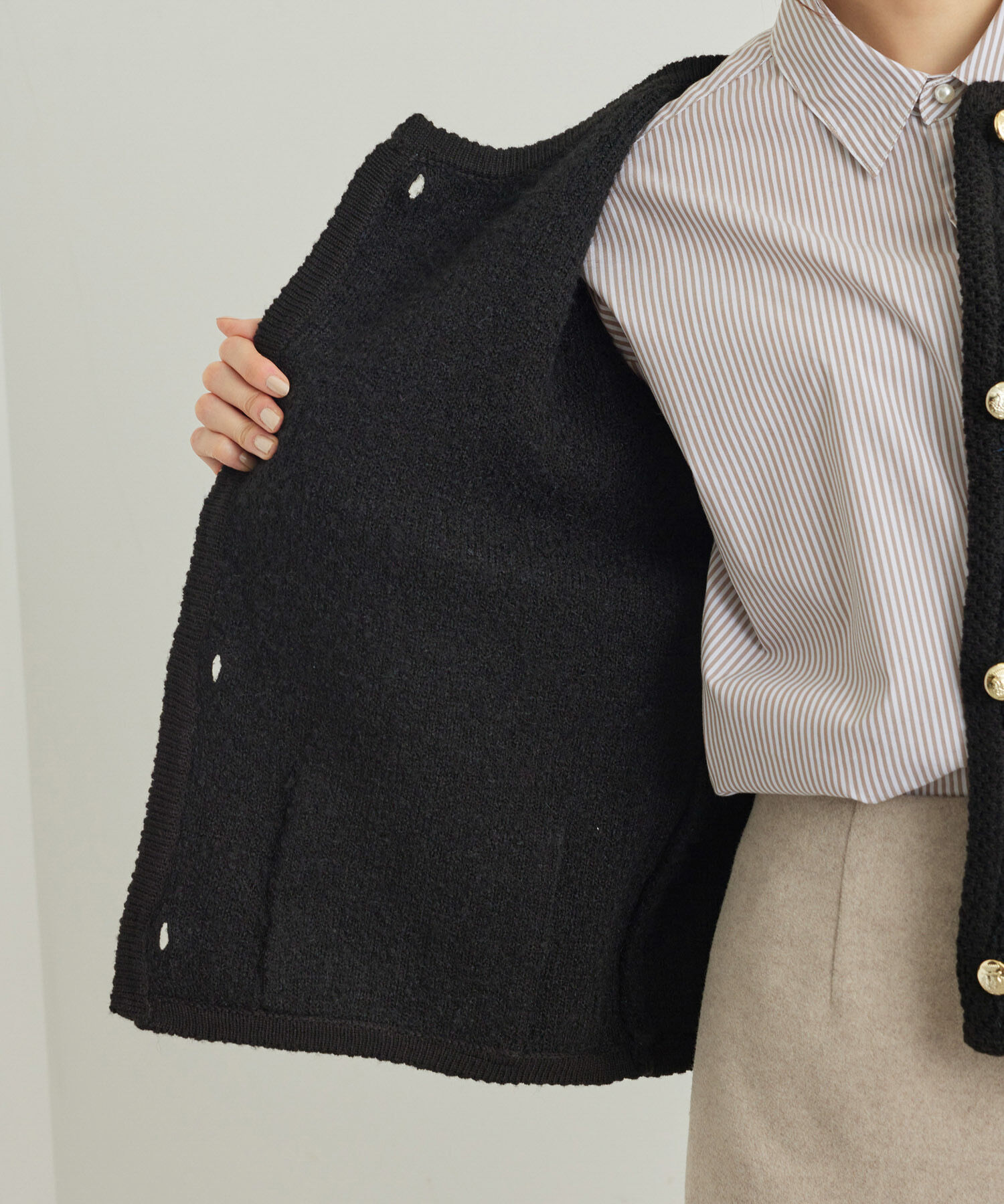 Rope&rsquo;Picnic「リンクコーデ/ループ編みゴールドボタンニットカーディガン」|カーディガン|