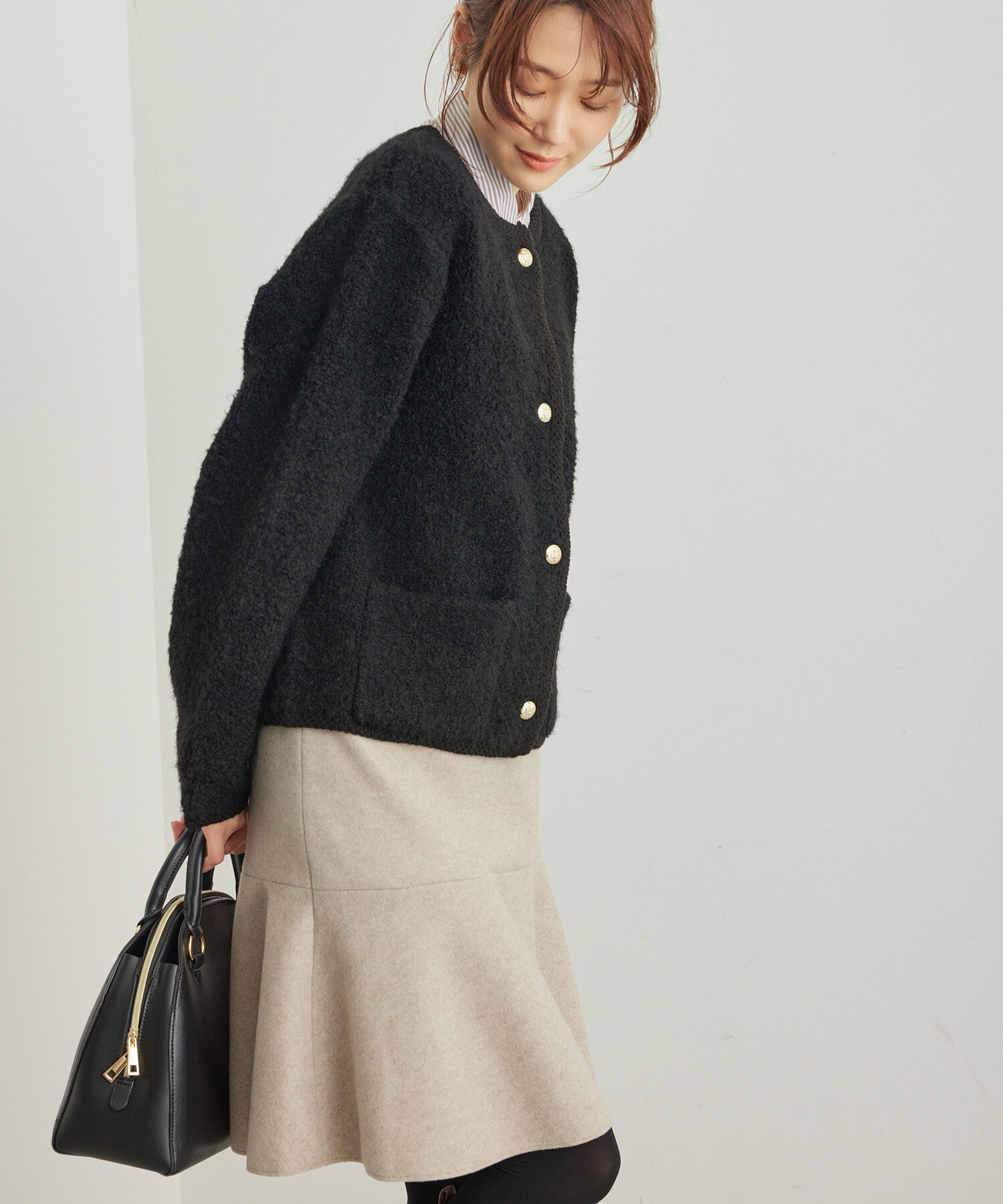 Rope&rsquo;Picnic「リンクコーデ/ループ編みゴールドボタンニットカーディガン」|カーディガン|