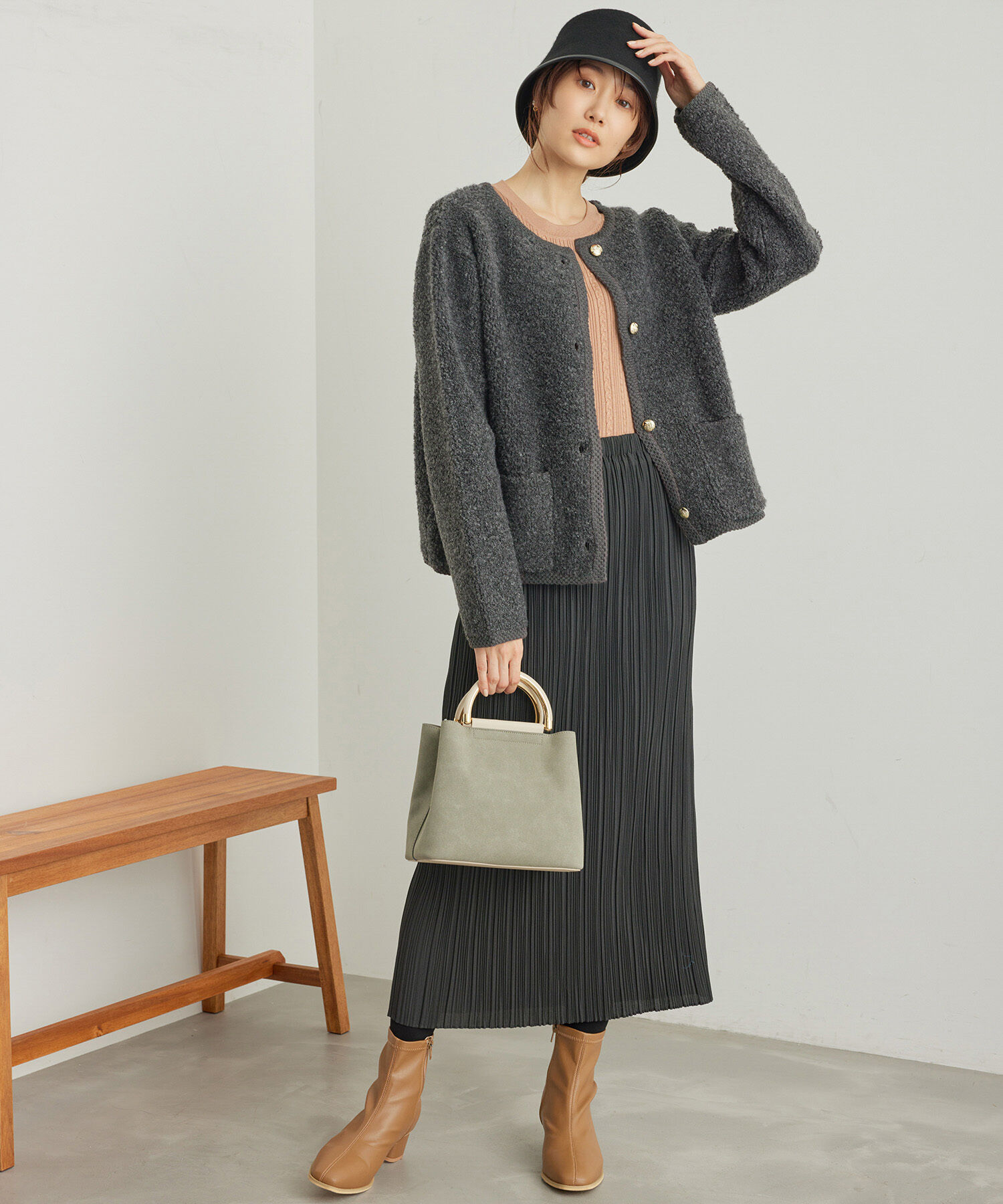 Rope&rsquo;Picnic「リンクコーデ/ループ編みゴールドボタンニットカーディガン」|カーディガン|