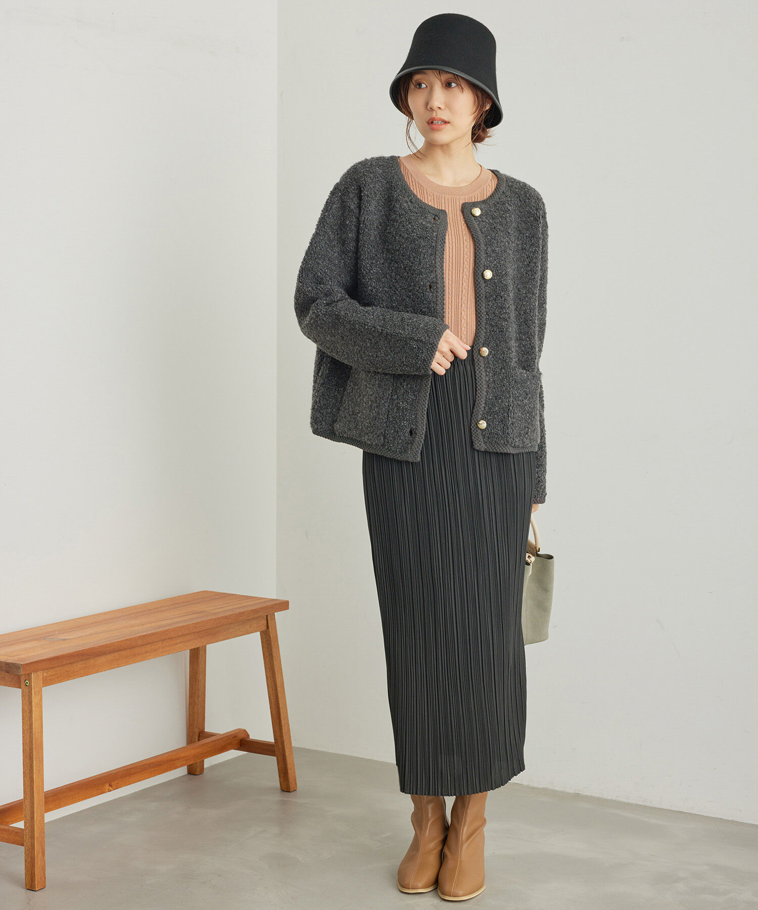 Rope&rsquo;Picnic「リンクコーデ/ループ編みゴールドボタンニットカーディガン」|カーディガン|