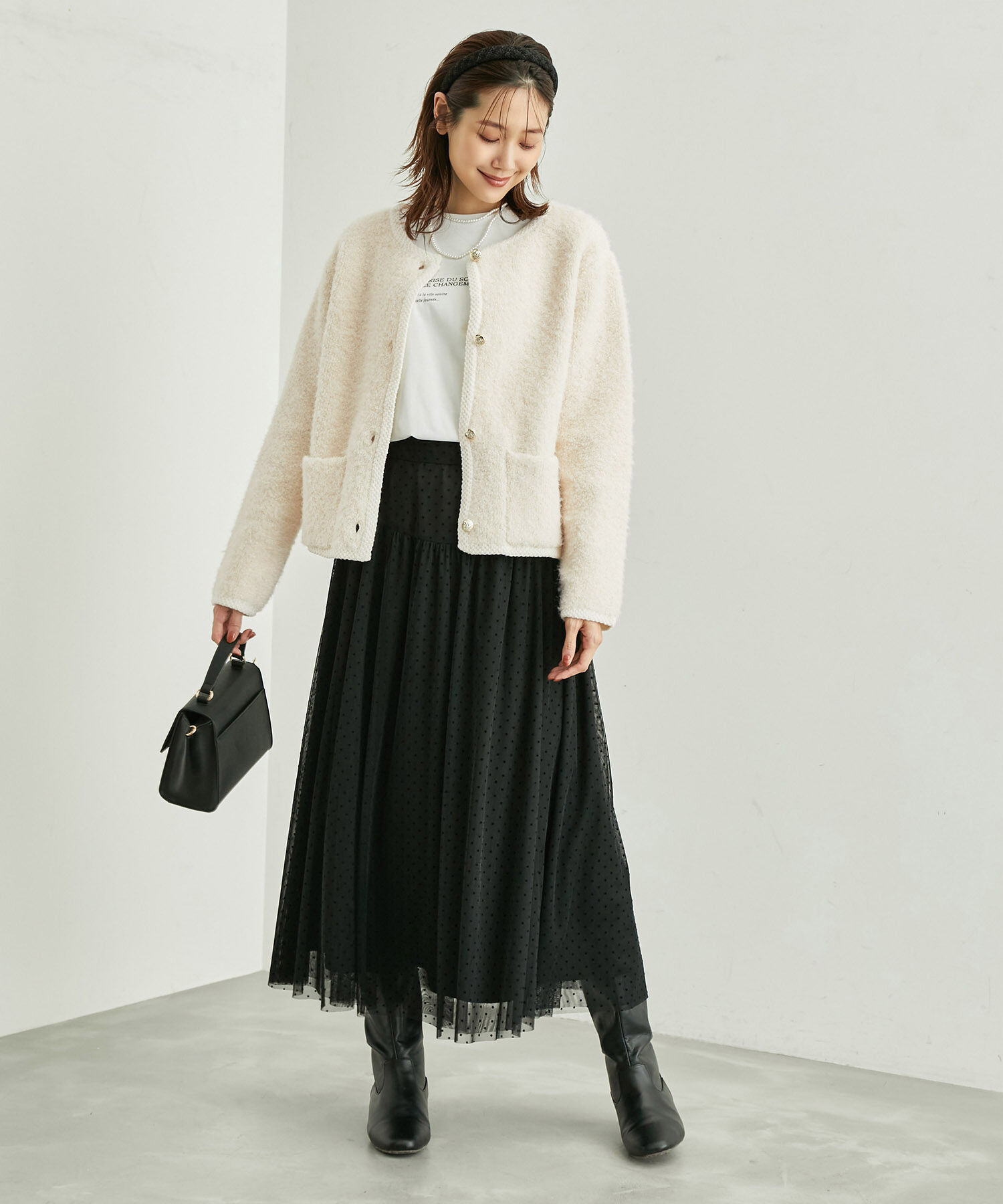 Rope&rsquo;Picnic「リンクコーデ/ループ編みゴールドボタンニットカーディガン」|カーディガン|