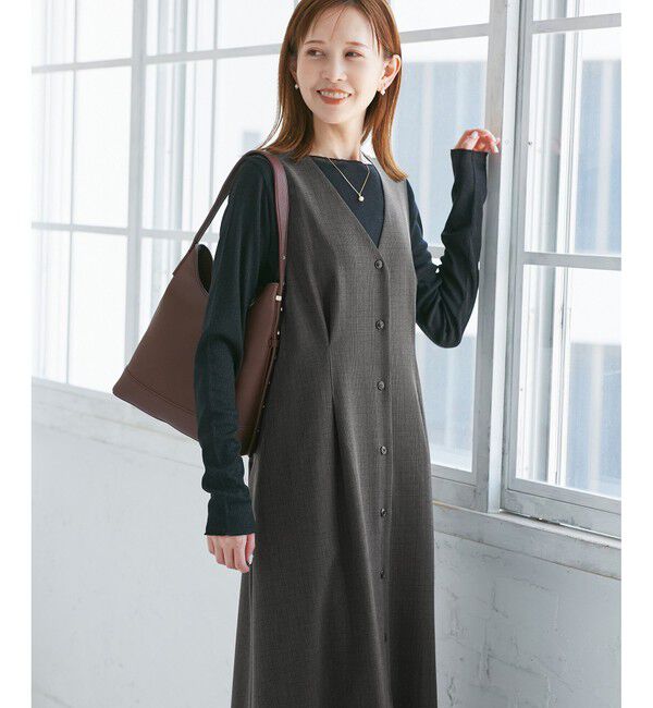 Rope&rsquo;Picnic「レディハンサムシリーズ ウールライクウエストタックジャンパースカート/セットアップ対応」|ワンピース|