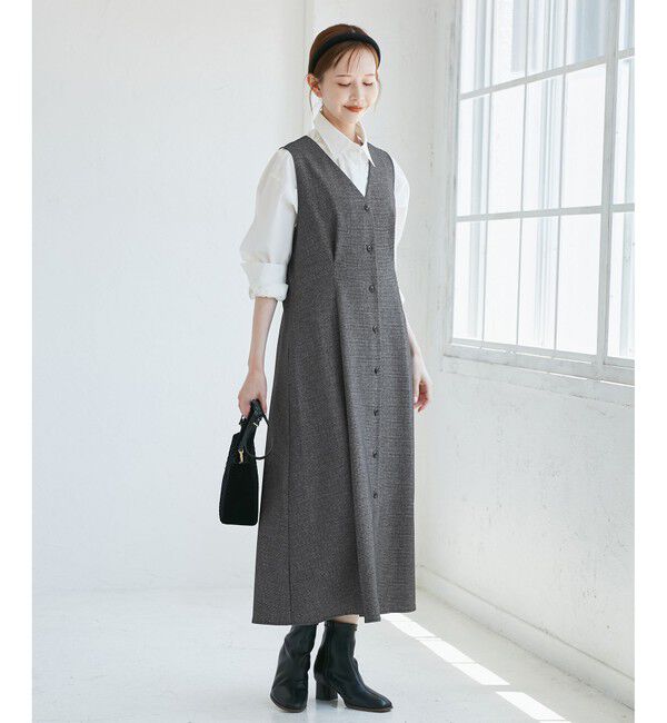 Rope&rsquo;Picnic「レディハンサムシリーズ ウールライクウエストタックジャンパースカート/セットアップ対応」|ワンピース|