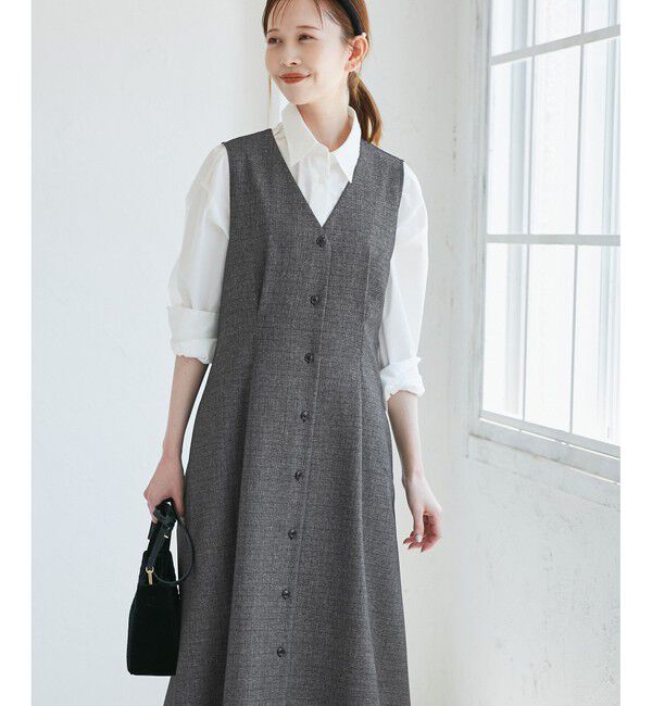 Rope&rsquo;Picnic「レディハンサムシリーズ ウールライクウエストタックジャンパースカート/セットアップ対応」|ワンピース|