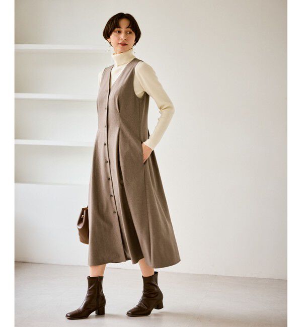 Rope&rsquo;Picnic「レディハンサムシリーズ ウールライクウエストタックジャンパースカート/セットアップ対応」|ワンピース|