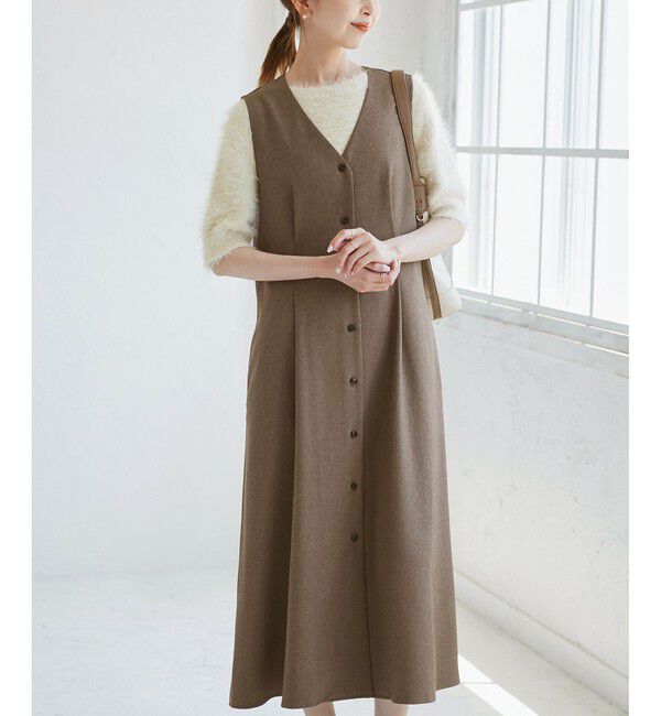 Rope&rsquo;Picnic「レディハンサムシリーズ ウールライクウエストタックジャンパースカート/セットアップ対応」|ワンピース|