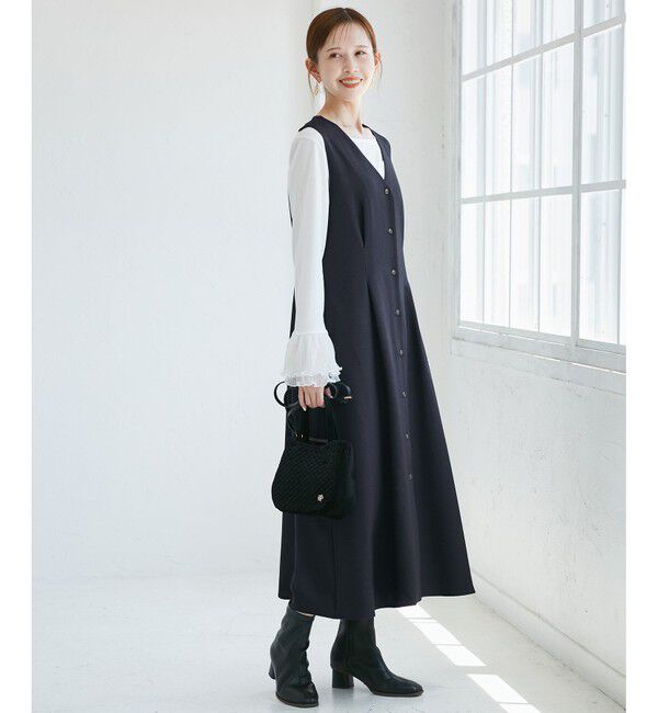 Rope&rsquo;Picnic「レディハンサムシリーズ ウールライクウエストタックジャンパースカート/セットアップ対応」|ワンピース|
