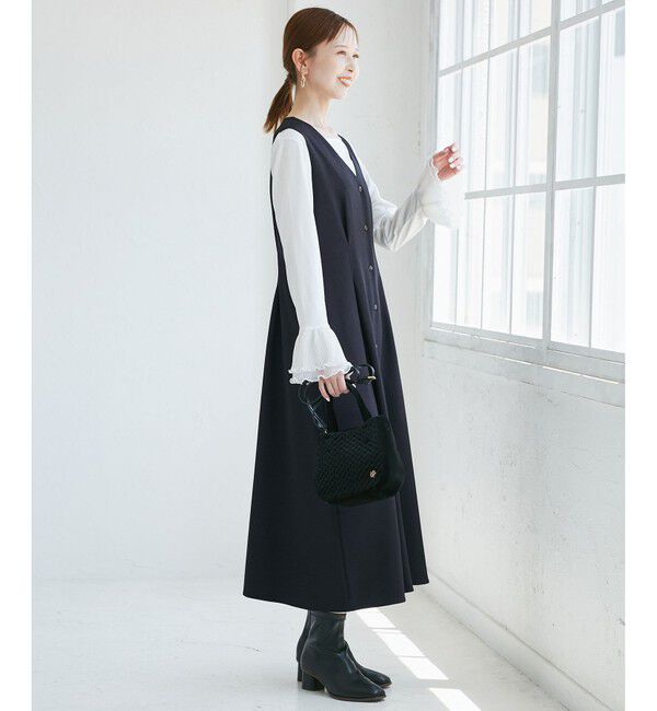 Rope&rsquo;Picnic「レディハンサムシリーズ ウールライクウエストタックジャンパースカート/セットアップ対応」|ワンピース|