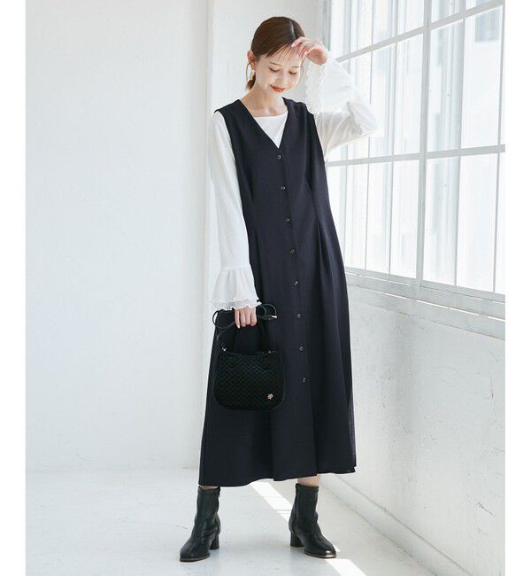 Rope&rsquo;Picnic「レディハンサムシリーズ ウールライクウエストタックジャンパースカート/セットアップ対応」|ワンピース|