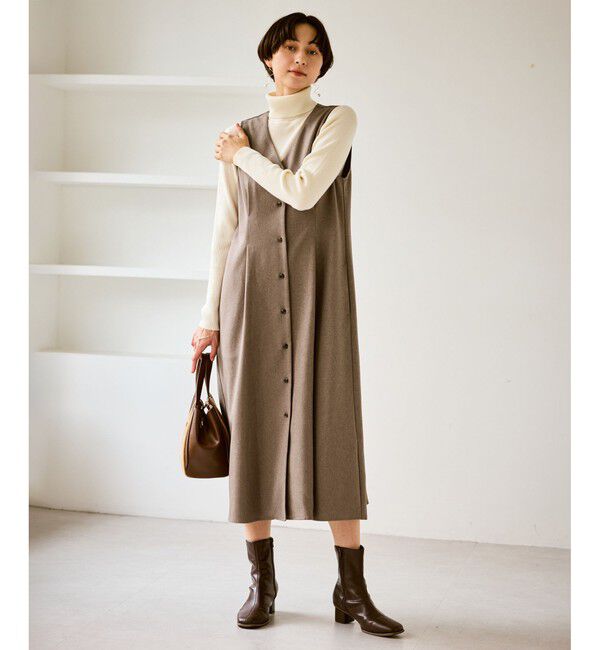 Rope&rsquo;Picnic「レディハンサムシリーズ ウールライクウエストタックジャンパースカート/セットアップ対応」|ワンピース|