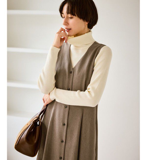 Rope&rsquo;Picnic「レディハンサムシリーズ ウールライクウエストタックジャンパースカート/セットアップ対応」|ワンピース|