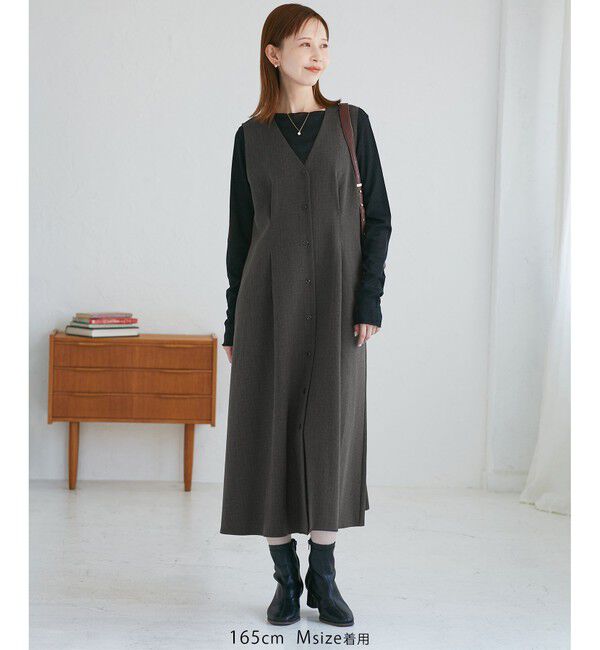 Rope&rsquo;Picnic「レディハンサムシリーズ ウールライクウエストタックジャンパースカート/セットアップ対応」|ワンピース|