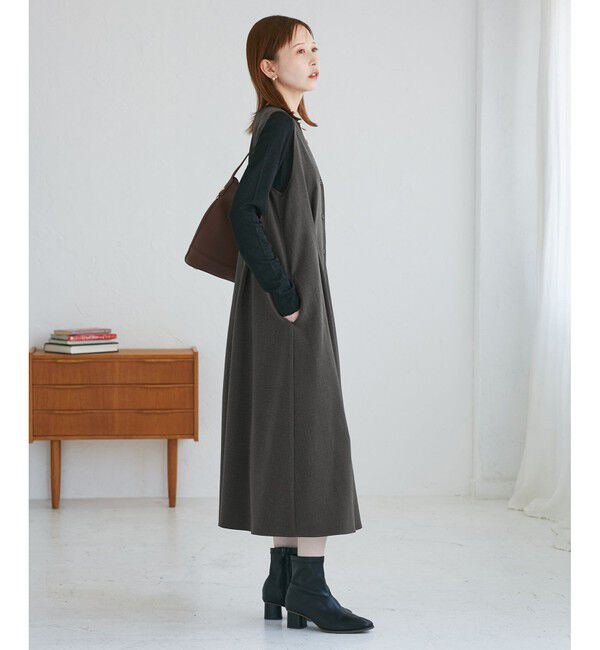 Rope&rsquo;Picnic「レディハンサムシリーズ ウールライクウエストタックジャンパースカート/セットアップ対応」|ワンピース|