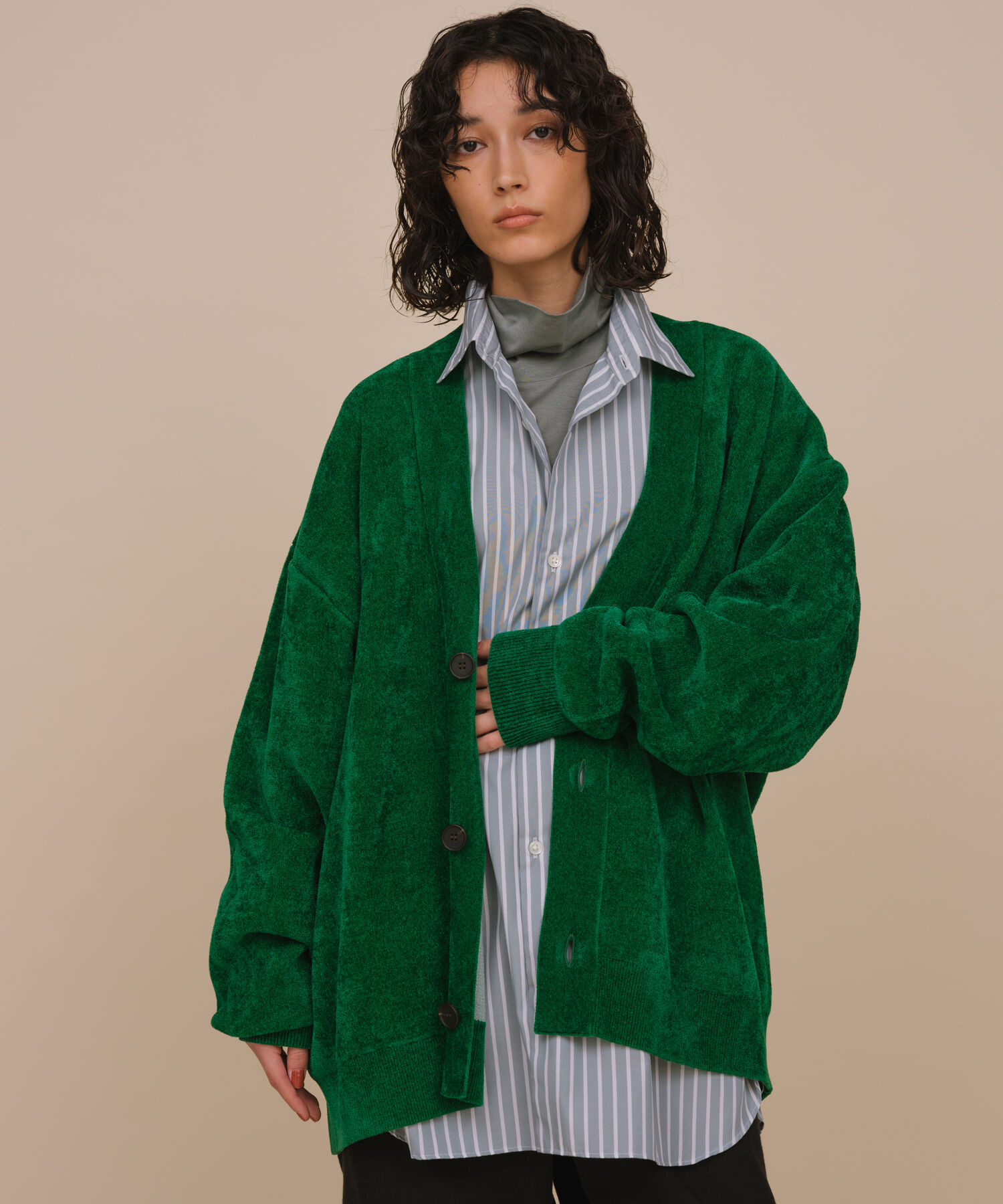 ADAM ET ROPE'「モールヤーン オーバーサイズ カーディガン / サスティナブル / ユニセックス」|カーディガン|グリーン(30)