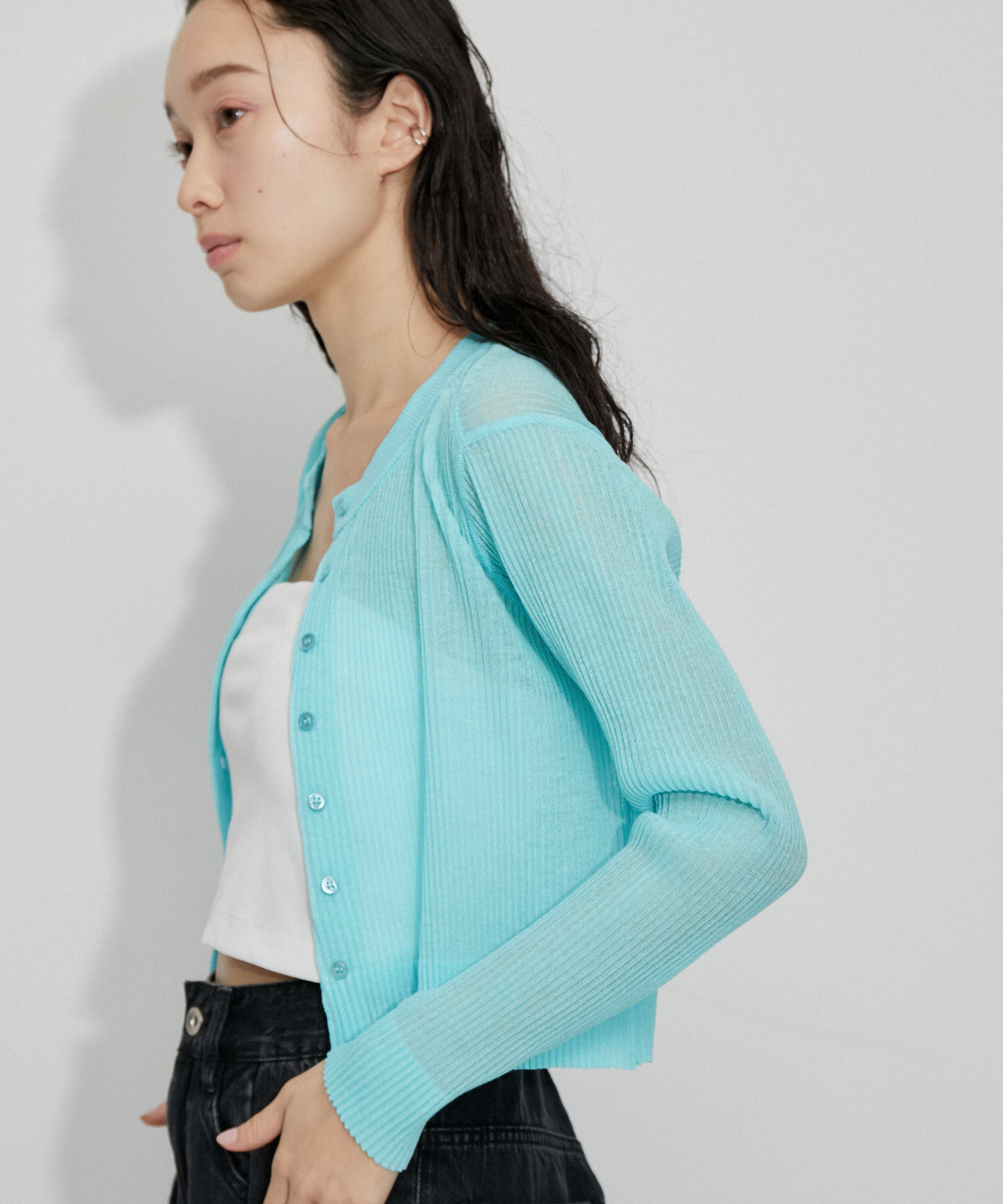 ADAM ET ROPE'「【洗える】シアープリーツカーディガン」|カーディガン|