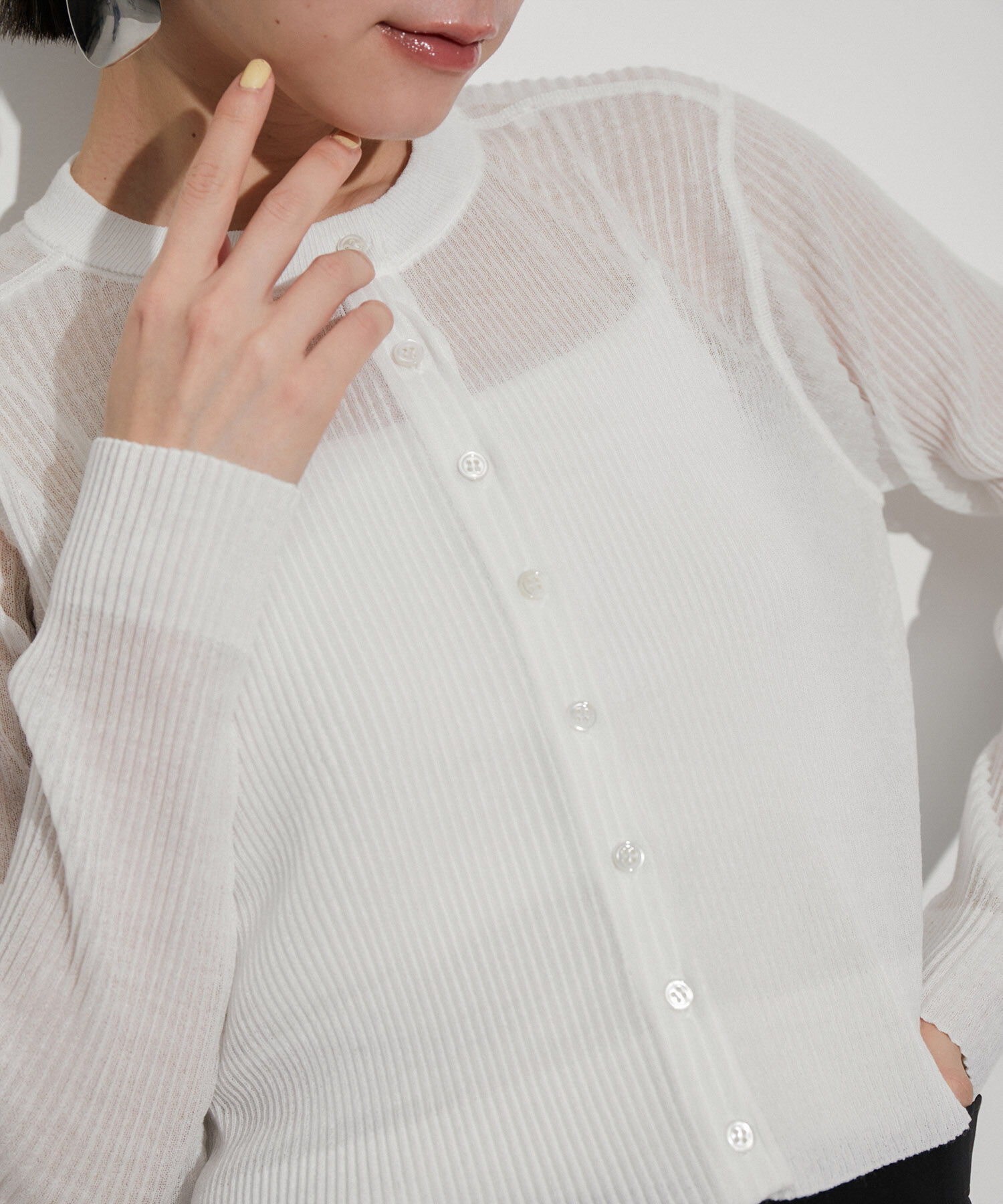 ADAM ET ROPE'「【洗える】シアープリーツカーディガン」|カーディガン|