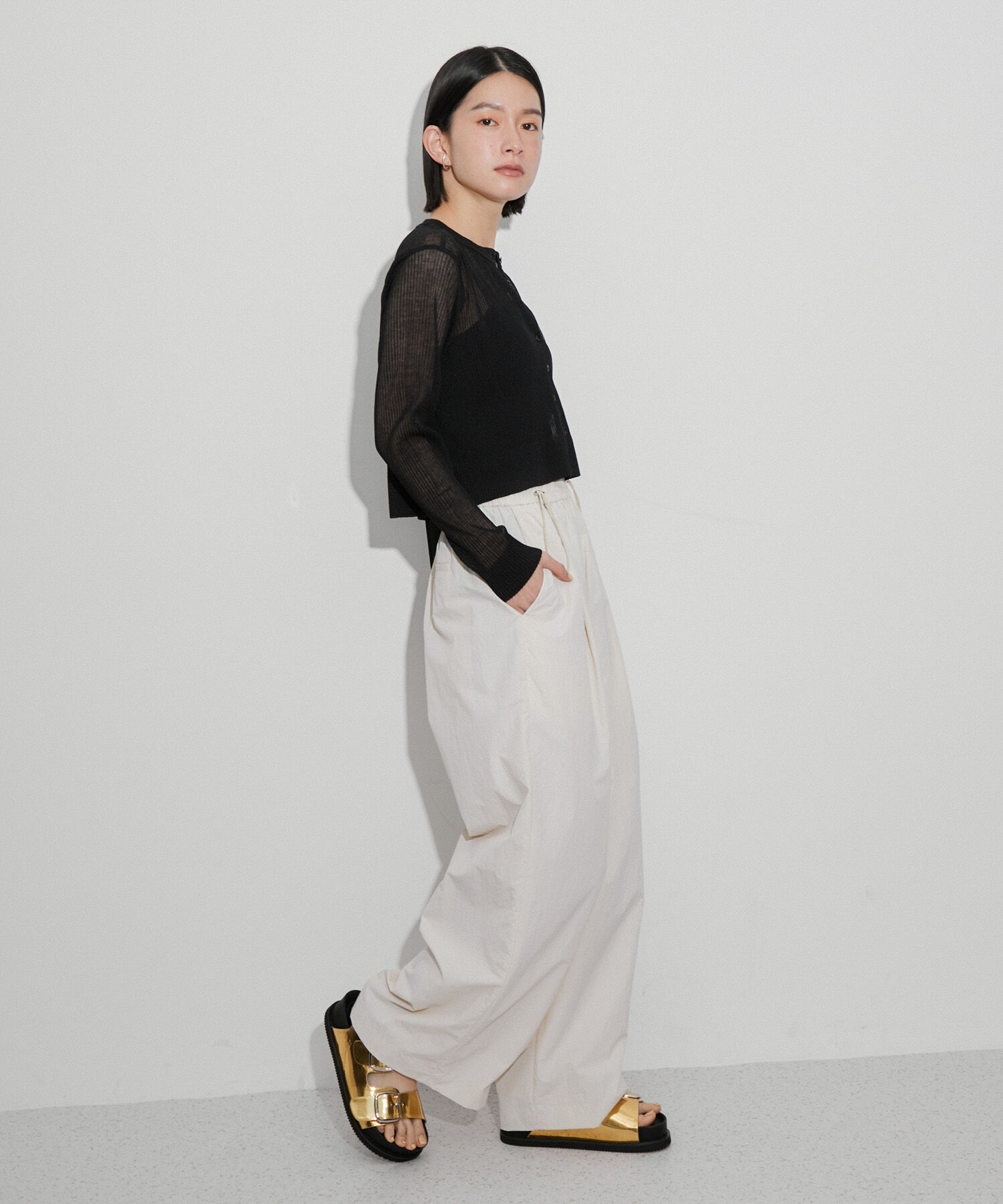 ADAM ET ROPE'「【洗える】シアープリーツカーディガン」|カーディガン|