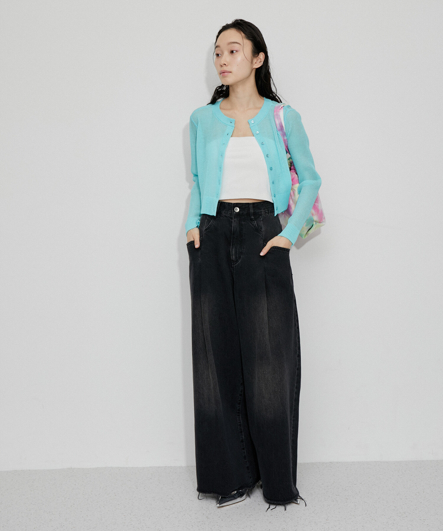 ADAM ET ROPE'「【洗える】シアープリーツカーディガン」|カーディガン|